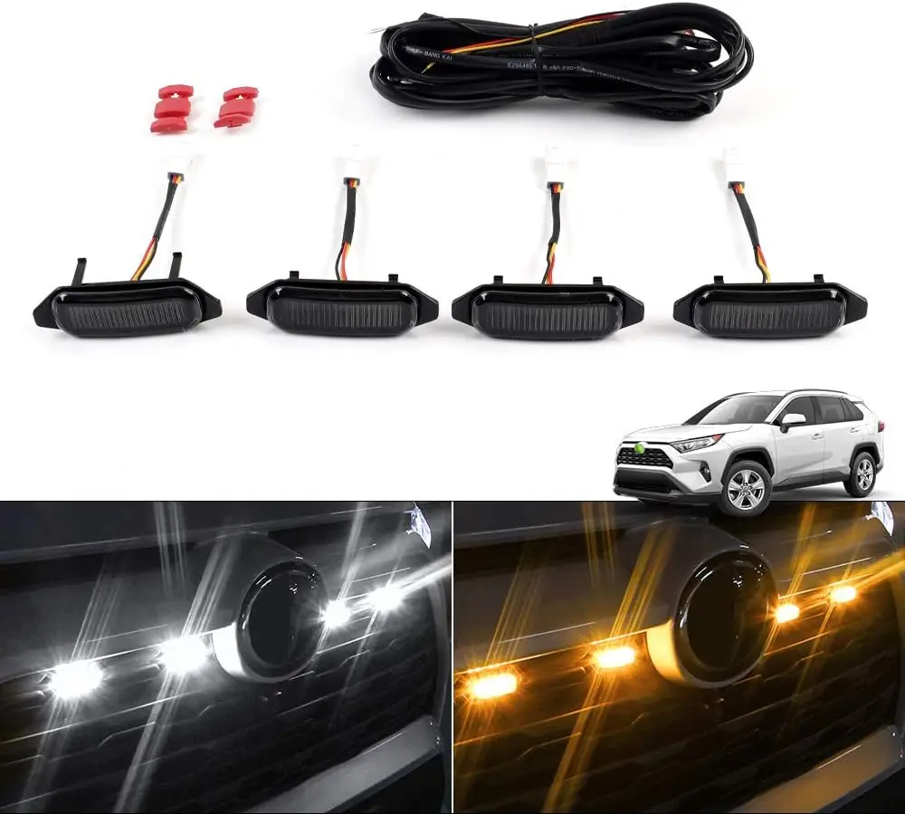 

Front Warning Bulbs with Amber Light and White Light 4Pcs with Wire Grille Lights Fit for Toyota RAV4 2019 2020 2021 2022 2023