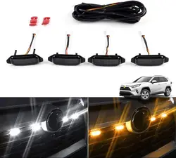 Front Warning Bulbs with Amber Light and White Light 4Pcs with Wire Grille Lights Fit for Toyota RAV4 2019 2020 2021 2022 2023