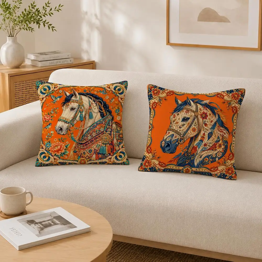 Vibrant Art Colorful Horse Patterned Cushion Cover Soft Fluffy Short Plush  Pillow Case  Sofa Bed Home Decor