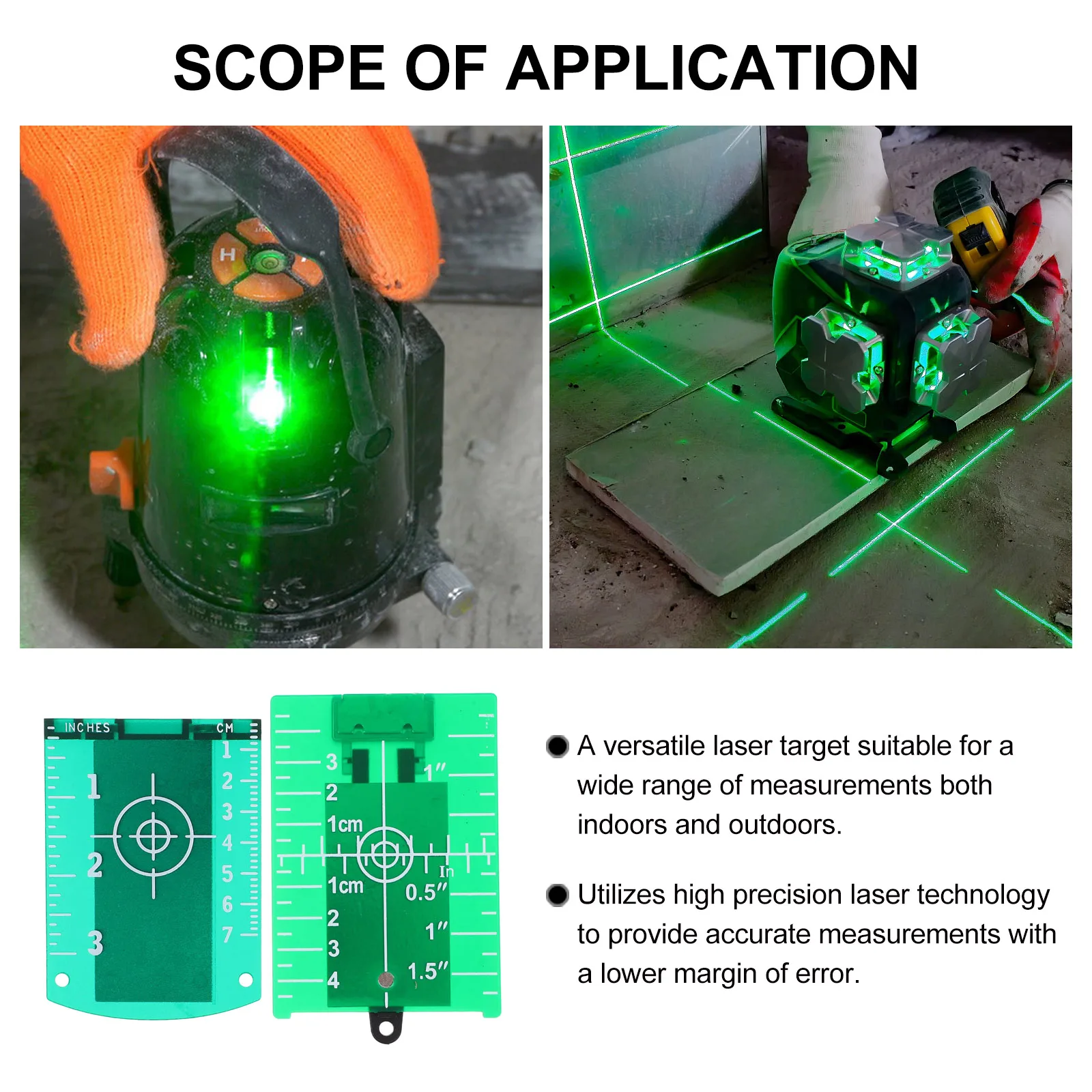 

2pcs Laser Level Target Plate Green Color 5 Line Blue Light Accessories Magnetic Design Metal Surface Indoor Outdoor Use Scale