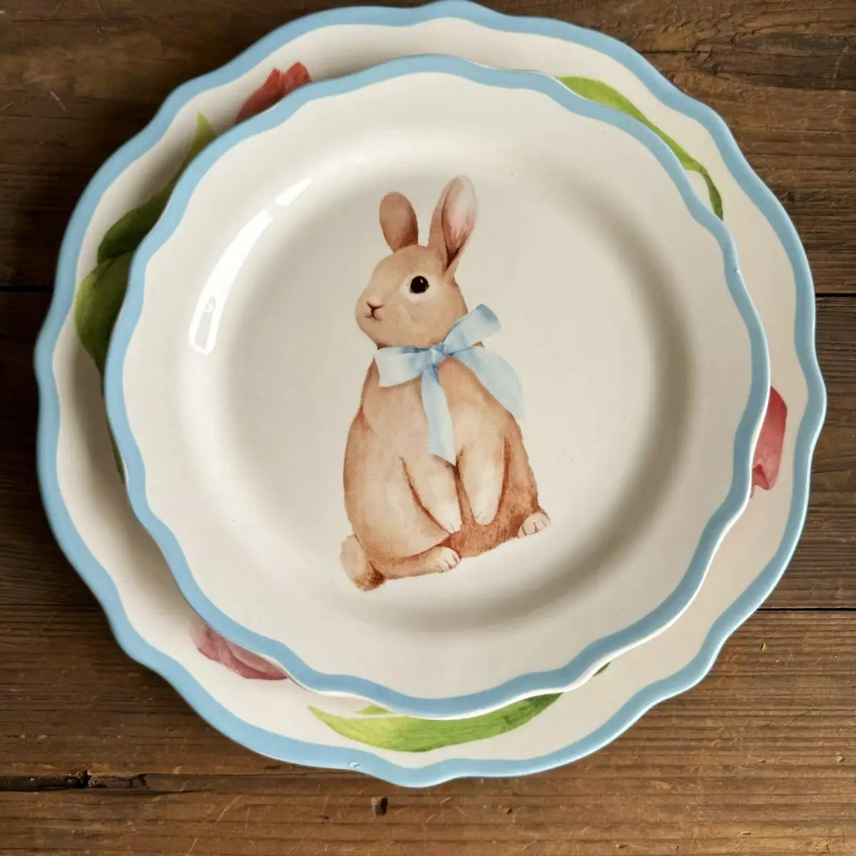

Cute Rabbit Rabbit Cerc Large Small Plate Glaze under Color Sle Dining Plate Di Home Use Plain Plate