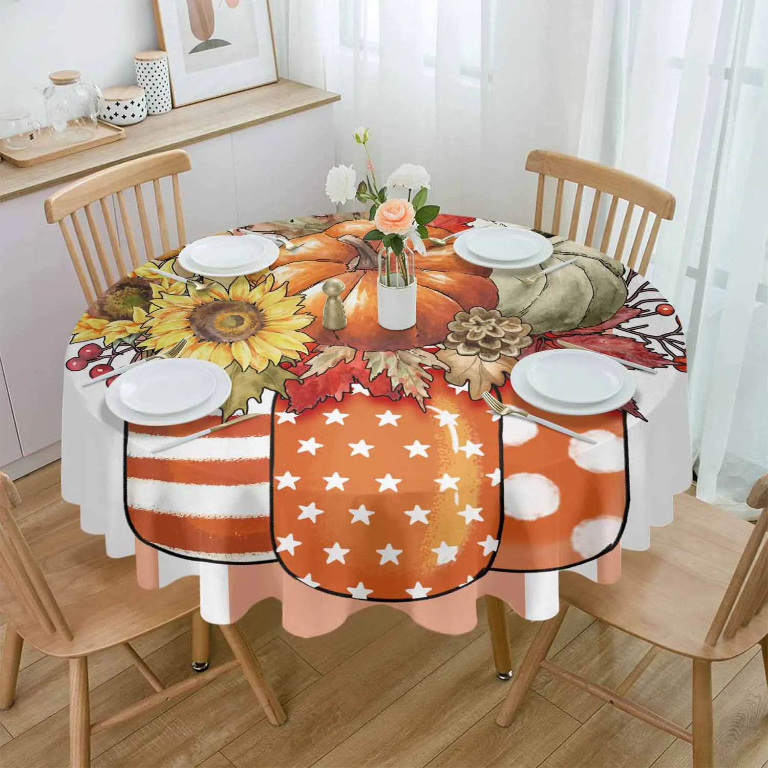 Autumn Maple Leaf Bouquet Waterproof Tablecloth Tea Table Decoration Round Table Cover For Kitchen Wedding Home