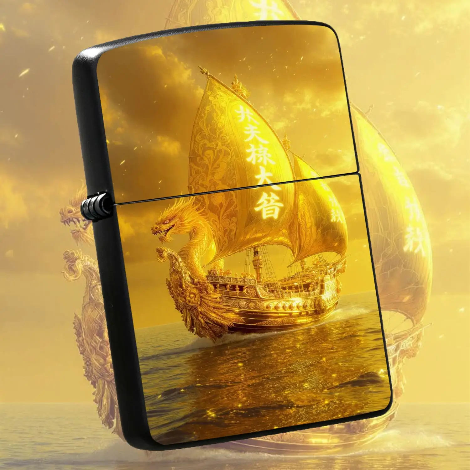 Gilded Dragon Blessing Sailboat Lighter, Smooth Sailing Auspicious Fortune Design, Delicate Embossed Pattern, Portable Exquisite Ornament, Ideal For Daily Carrying, Gifting To Friends, Business Occasions And All Kinds O A Humorous And Inter
