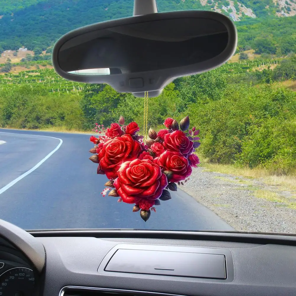 Car Pendant 2D Flat Printing Rose Christmas Tree Hanging Pendant Lightweight Rearview Mirror Window Bag Decoration Charm