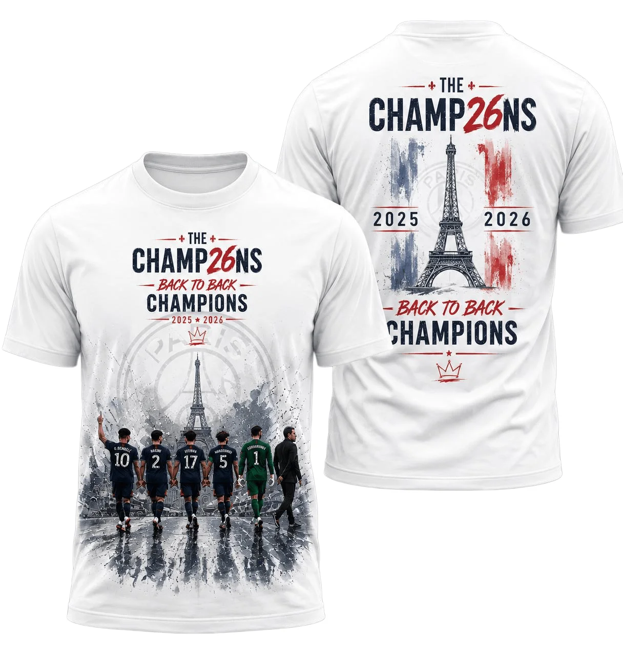 Camiseta de Futebol Paris Saint-Germain PSG Campeões Consecutivos 2025-2026 Camiseta de Verão 2026 Masculina Feminina Y2K Algodão Respirável
