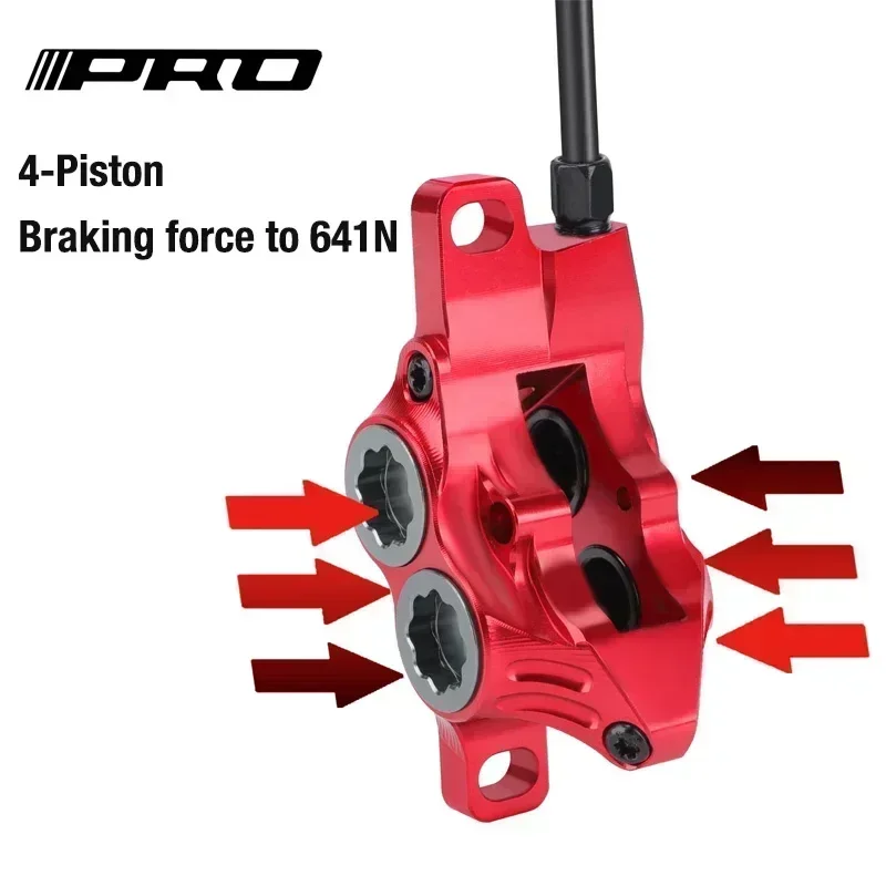 IIIPRO Bicycle Hydraulic Disc Brake with Rotor 4 Piston MTB Brake Caliper Ultralight Oil Pressure 800/1550mm Front Rear Brake