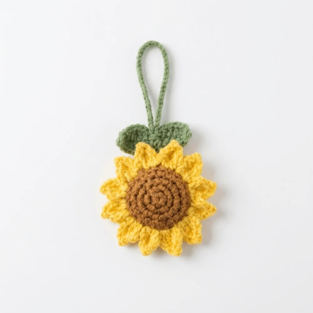 Creative Fabric Crochet Sunflower Pendant With Rope Cotton Knitted Keychain Lobster Clasp Adjustable Bag Lanyard Charm Gift