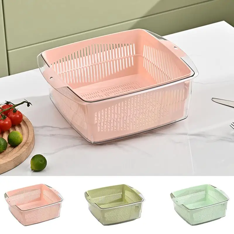 Vegetable Washing Colander Double Layer Fruit Washing Strainer Basket 2 In 1 Large Sink Strainer Basket For Spaghetti Berry