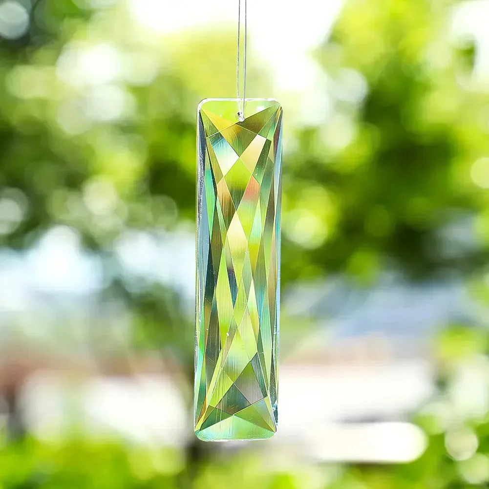 12cm Transparent Crystals Prism Pendant Long Strip Rectangle Multi-faceted Refracting Sunlight Collector Garden Hanging Ornament