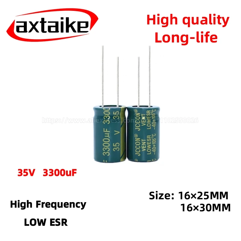 

5PCS 35V3300uF Aluminum Capacitor, High Frequency Low ESR 105°C Radial for Power Supply Long-life 16×25MM 16×30MM