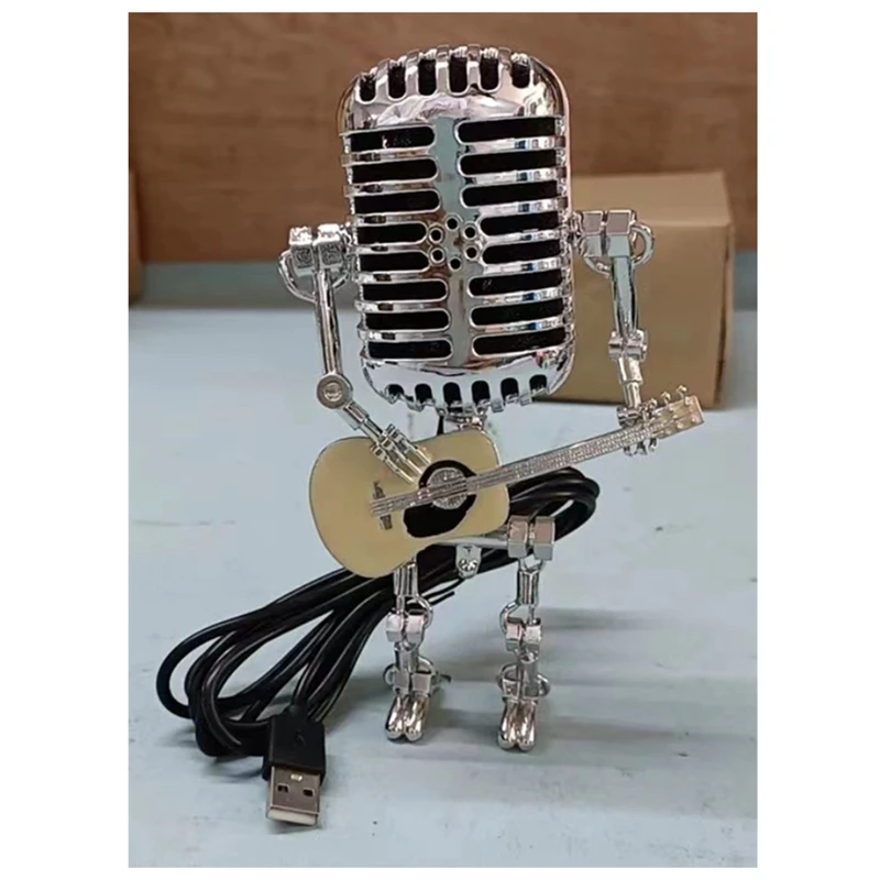 Microphone Lamp - Lamp Head Vintage Metal Microphone Robot Desk Lamp Retro Style Household Ornaments Durable Easy Install