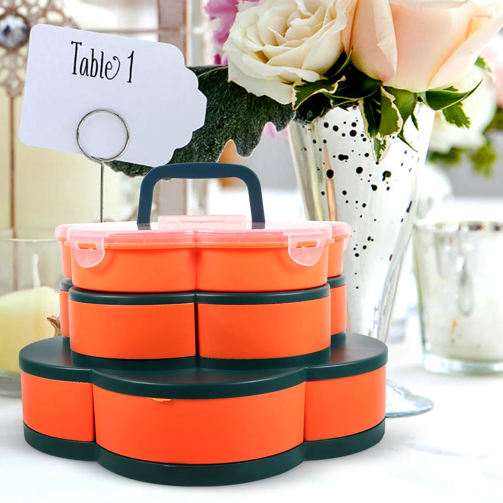 

1pc Three-Layer Snack Box Flower Shaped Plastic Compartment Container For Candy Dried Fruit Chocolate Storage Kitchen Bar