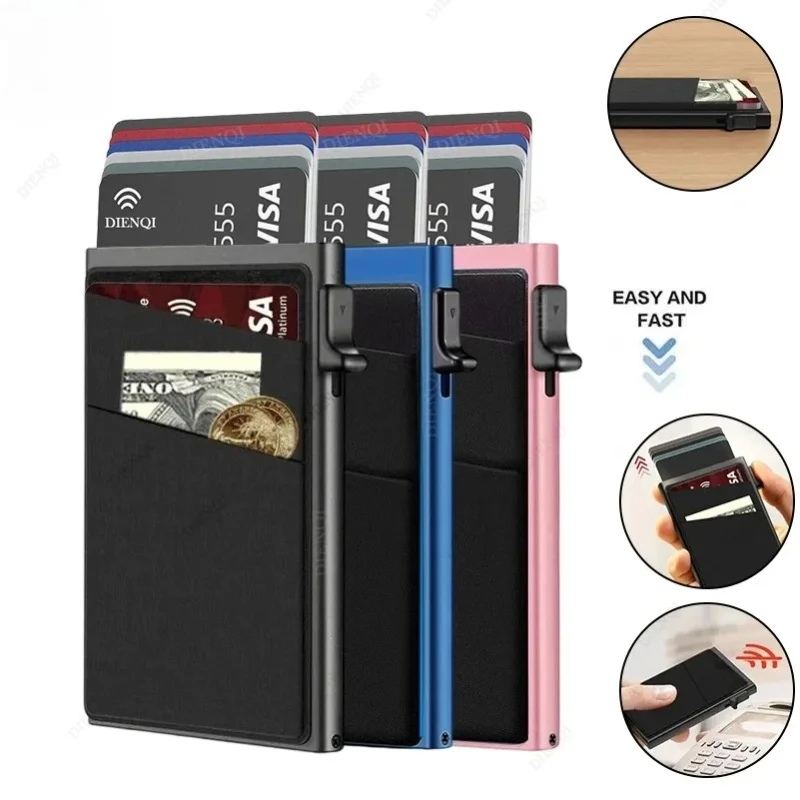 Diebstahlschutz-Kartenhalter Minimalistisches Smart-Wallet RFID-Schutz Aluminium-Metallbox Kartenhalter Etui Porte Carte Reisepasshalter