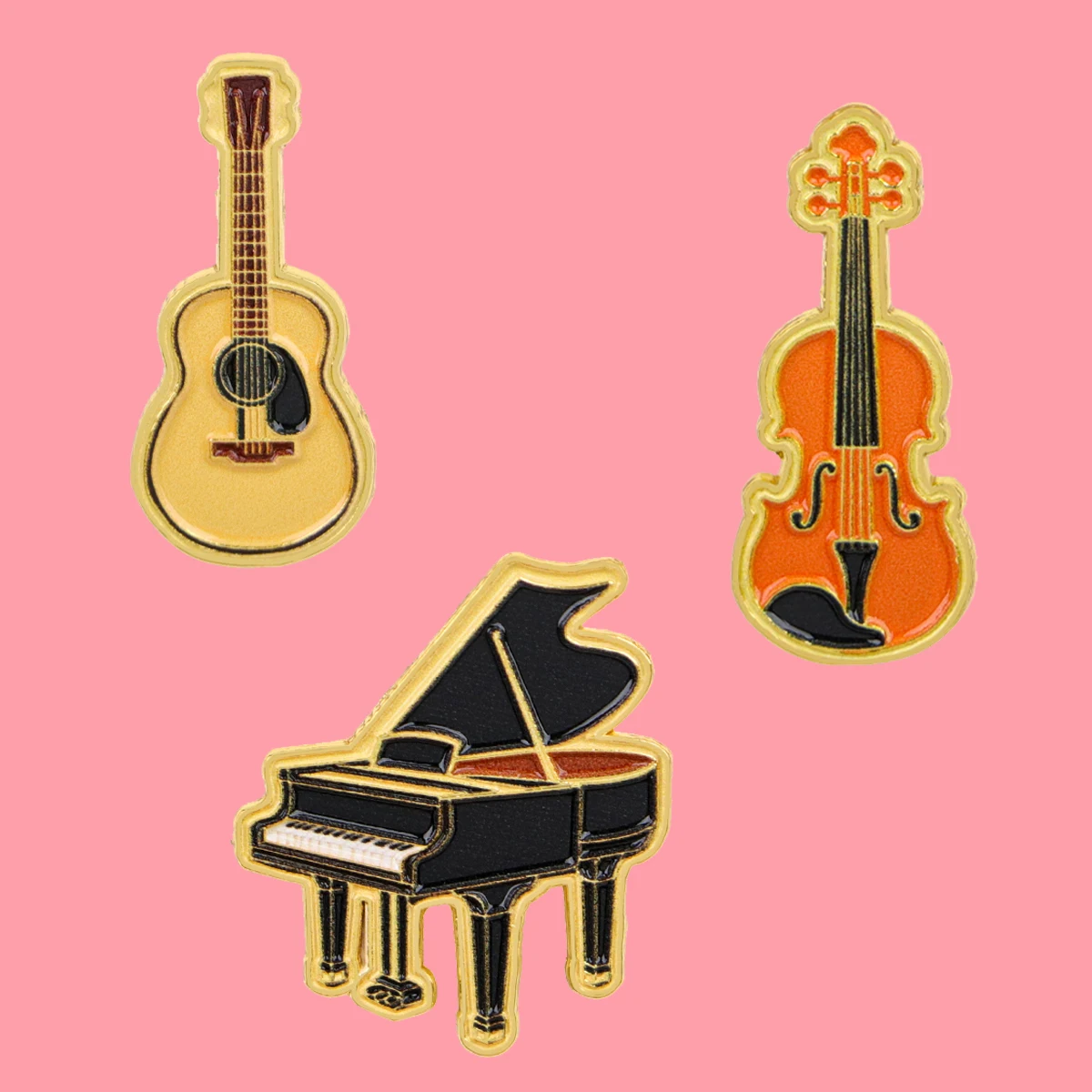 3pcs Vintage Music Theme Enamel Pin Set Retro Guitar Violin Grand Piano Brooch Lapel Pin Badge Accessories Fashion Jewelry Gifts
