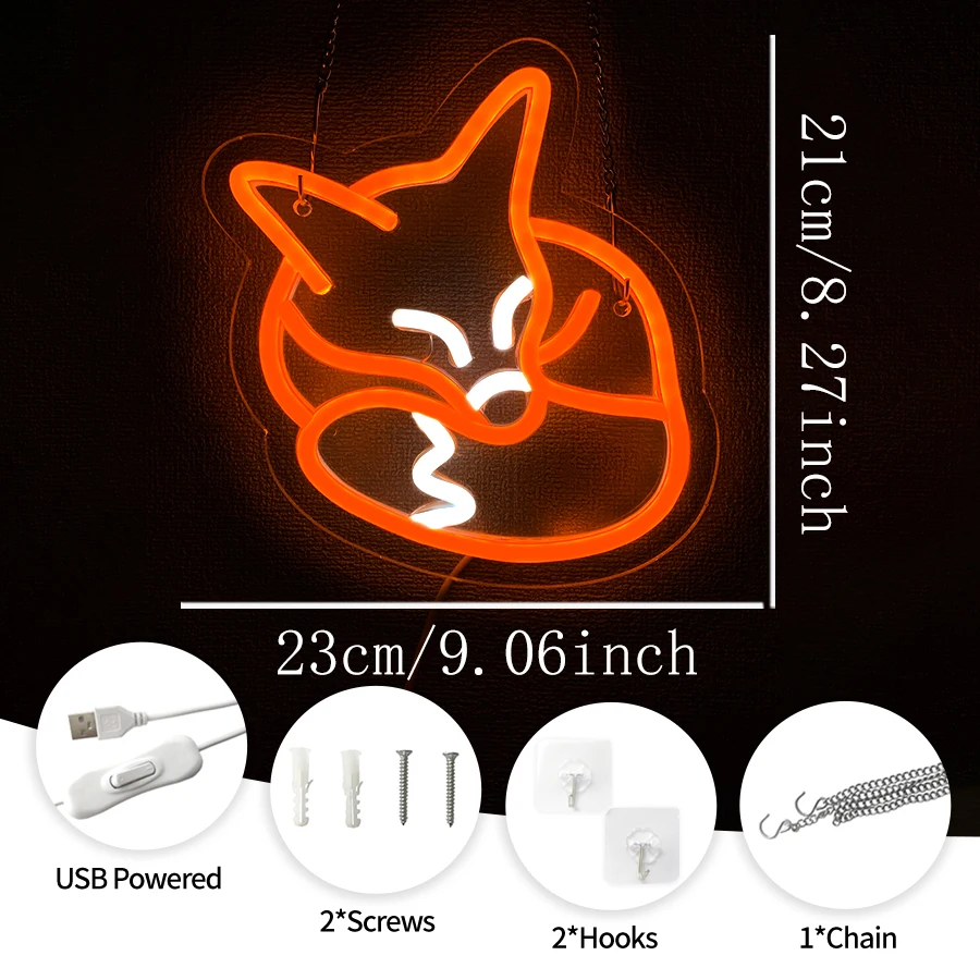Fox Neon Sign For Wall Decor,Led Neon Light For Bedroom,Living Room,Party,Game Room,Bar,Hotel,Club,Festival Gift,USB Powered
