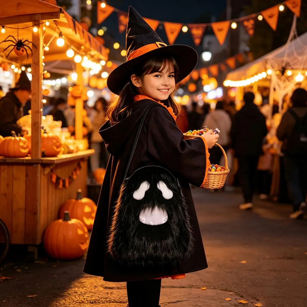 Playful Cosplay Prop Halloween Ghost Plush Crossbody Bag Cute Spooky Shoulder Pouch Fluffy Mini Bag for Party Costume Daily Use