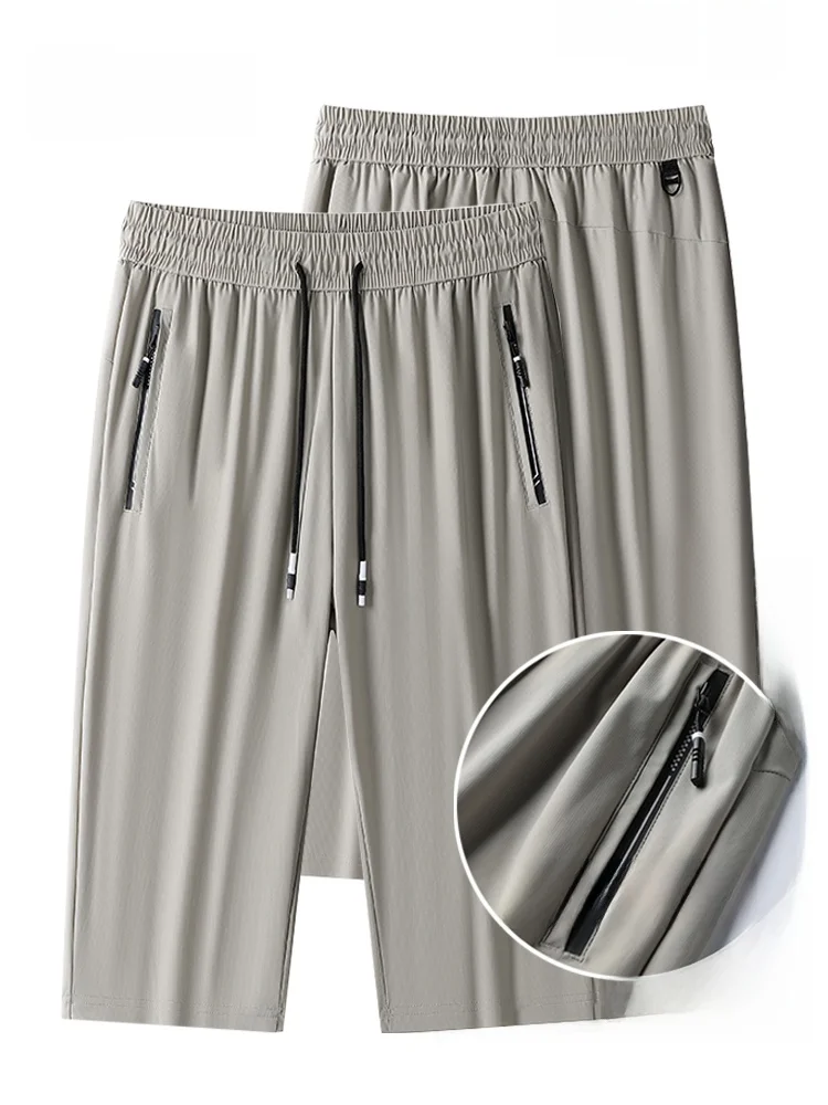 

Брюки из ледяного шелка на семь футов, мужские летние спортивные повседневные брюки Qui-Dry, тонкие прямые эластичные брюки средней длины большого размера