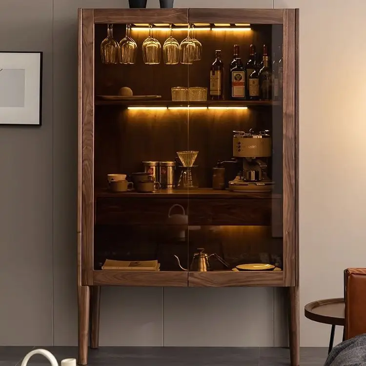 

Винный шкаф из черного ореха, для гостиной, из массива дерева со стеклянными вставками, с двойными дверцами, витрина, буфет, книжный шкаф