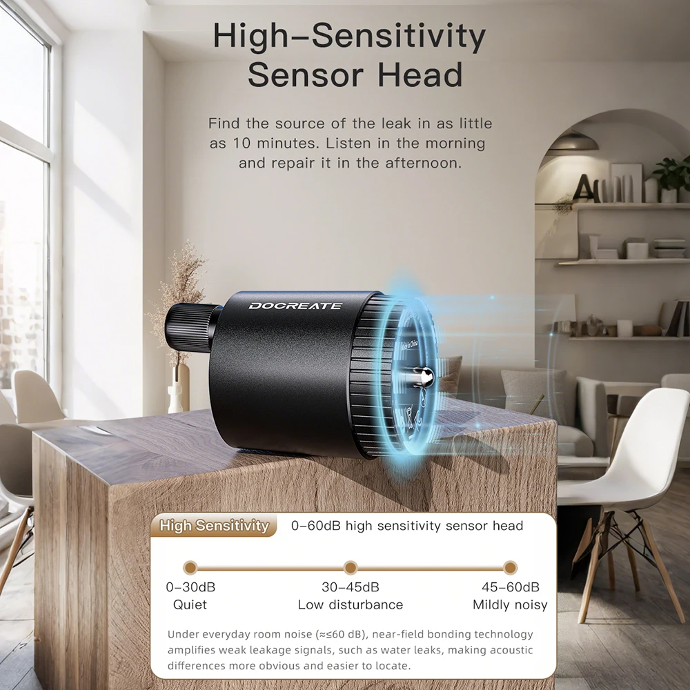 수도 누수 탐지기 지하 파이프 누수 모니터 휴대용 타입-C 누수 탐지기 키트 헤드폰 포함 실내 및 실외용