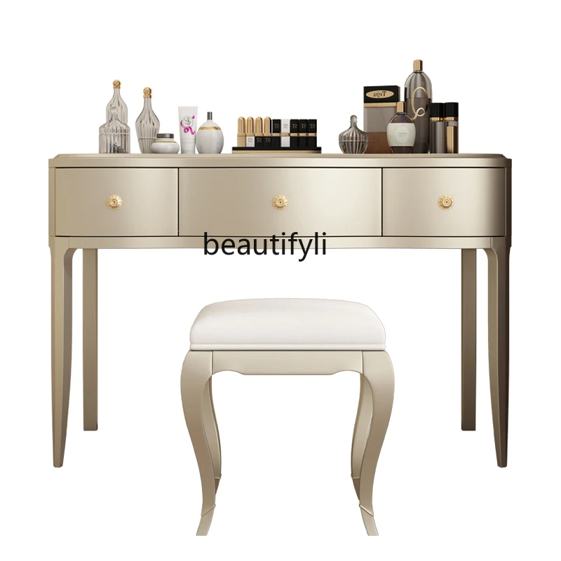 

American Light Luxury Dressing Table Makeup Desks and Chairs Mirror Small Apartment Simple French Solid Wood Master Bedroom