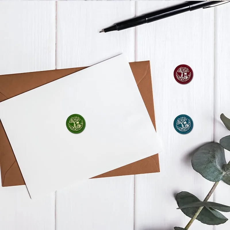 1 مجموعة الثعلب ختم من الشمع ختم شجرة الحياة ختم الشمع Stamps القمر 30 مللي متر الرجعية خمر للإزالة النحاس ختم رئيس مع مقبض الخشب