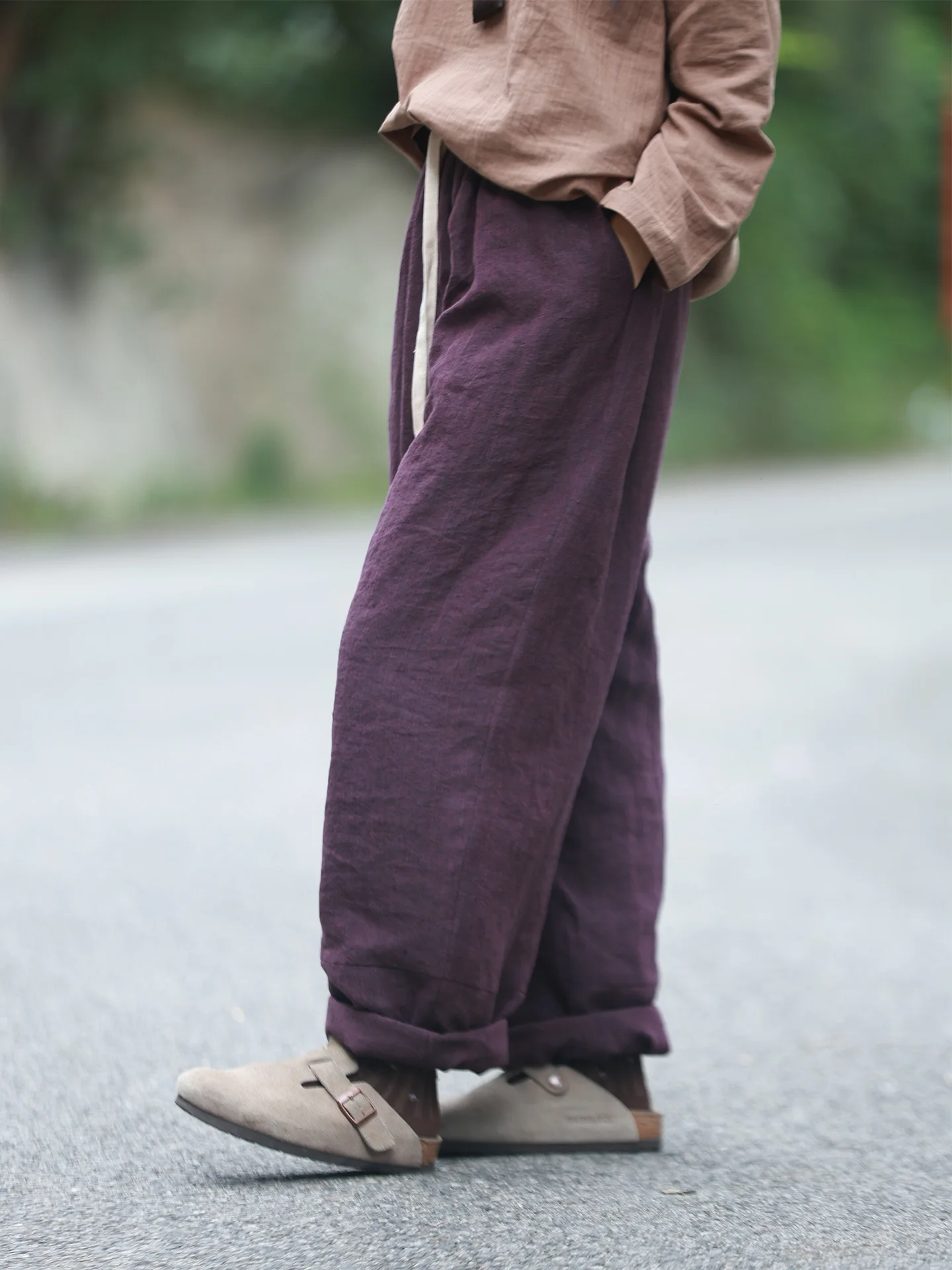 

Теплые экологичные хлопковые брюки Han-Ma с высокой талией, прямые, с несъемным внутренним утеплителем, утолщенные зимние штаны