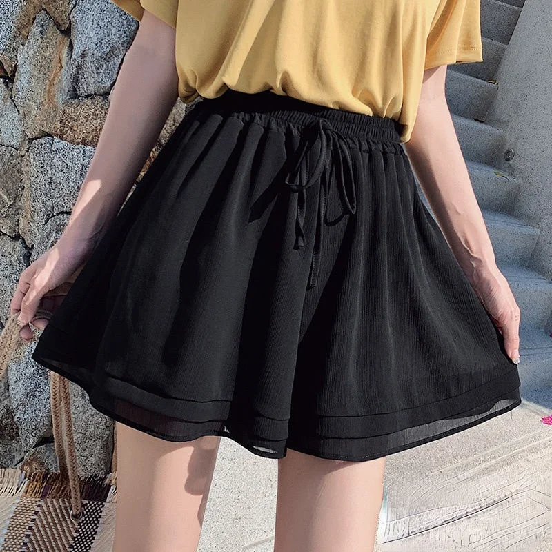 Shorts Frauen Jugend Ins Chiffon Hohe Taille Elegante Casual Kordelzug Design Alle-spiel Süße Nette Koreanische Stil Gefüttert Harajuku weichen