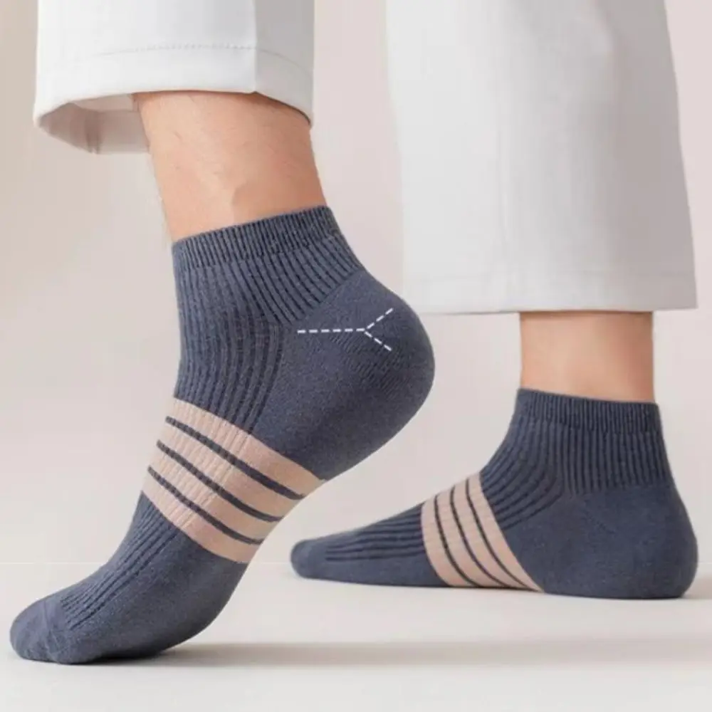 

10Pairs Elastic Patchwork Ankle Thin Socks Breathable Cotton Striped Invisible Socks Hosiery Anti-slip Men's Tube Socks Boy
