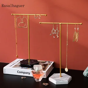 T-Shaped Jóias Display Stand, De Madeira e Metal, Ouro, Contador para Brincos, Anel, Colar, Prateleira de Relógio, Pingente, Recém 10 principais vendas prateleira decorativa dourada - №1