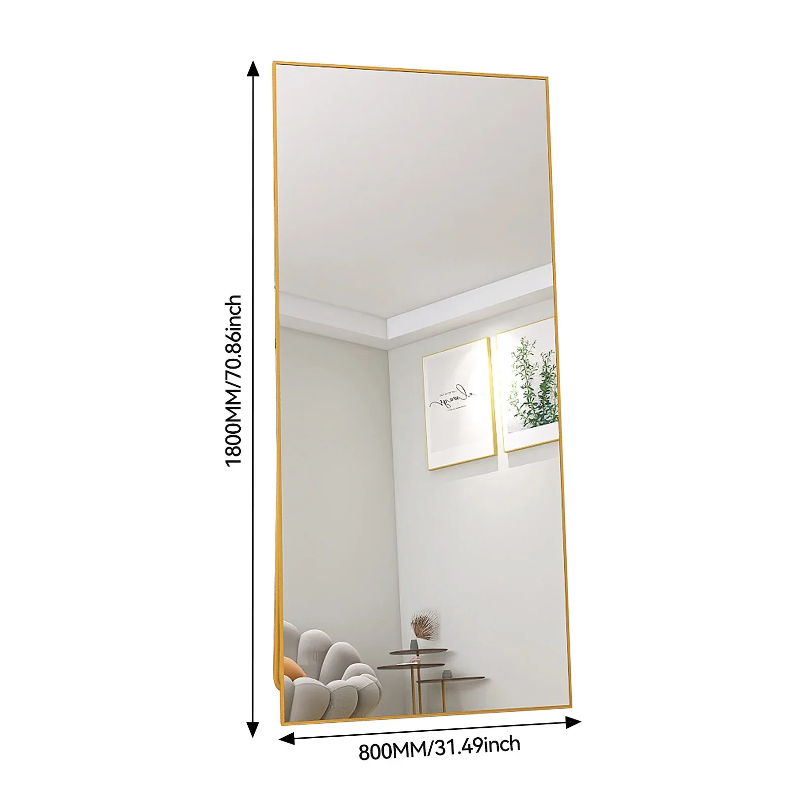 Fangange Staande Spiegel, Spiegel op Volle Lengte met Aluminium Frame, Grote Wandspiegel Staand/Hangend voor Woonkamer Slaapkamer