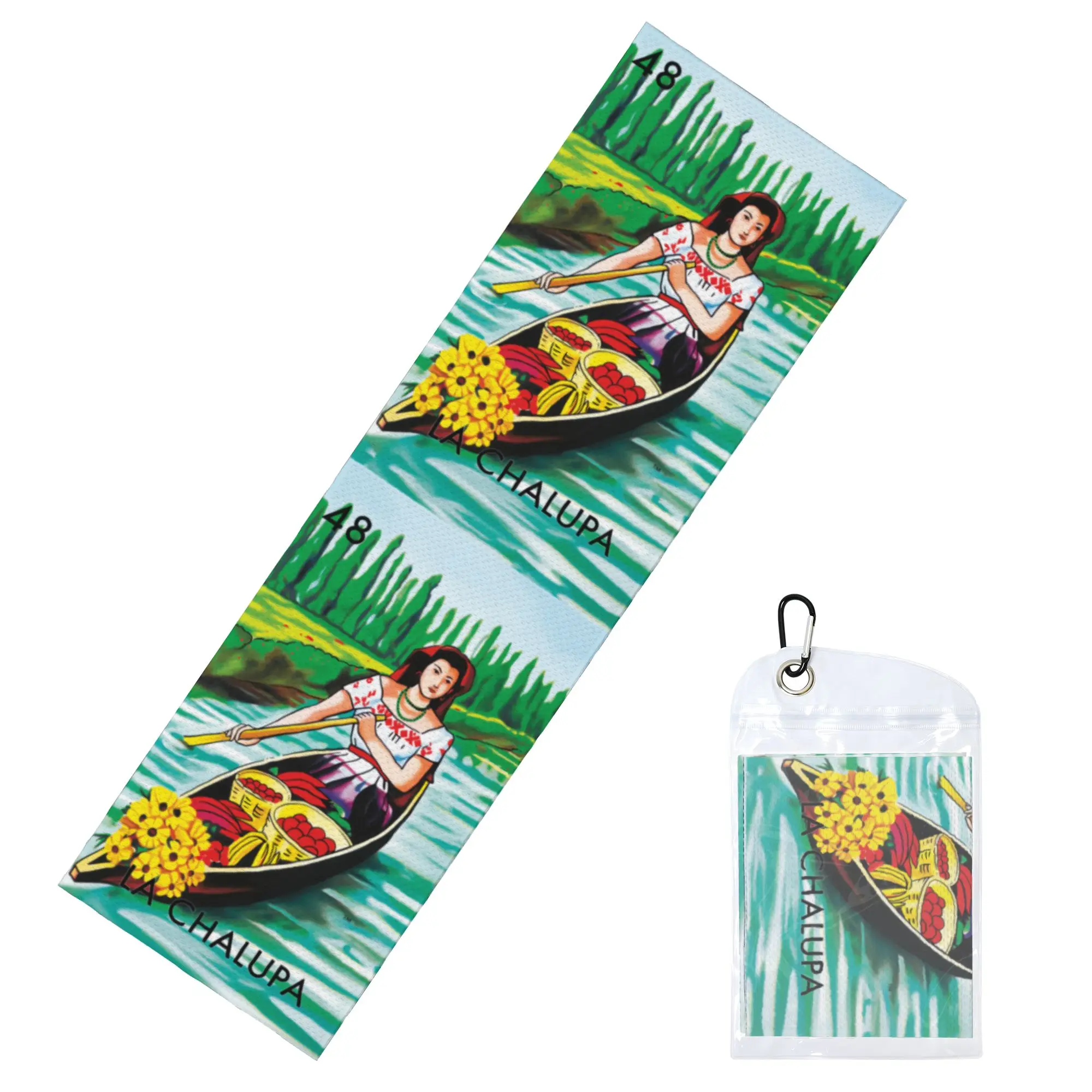 Toalla de Ejercicio Fría La Chalupa Boat Loteria Card para Bingo Mexicano, Yoga, Fitness, Correr y Viajes