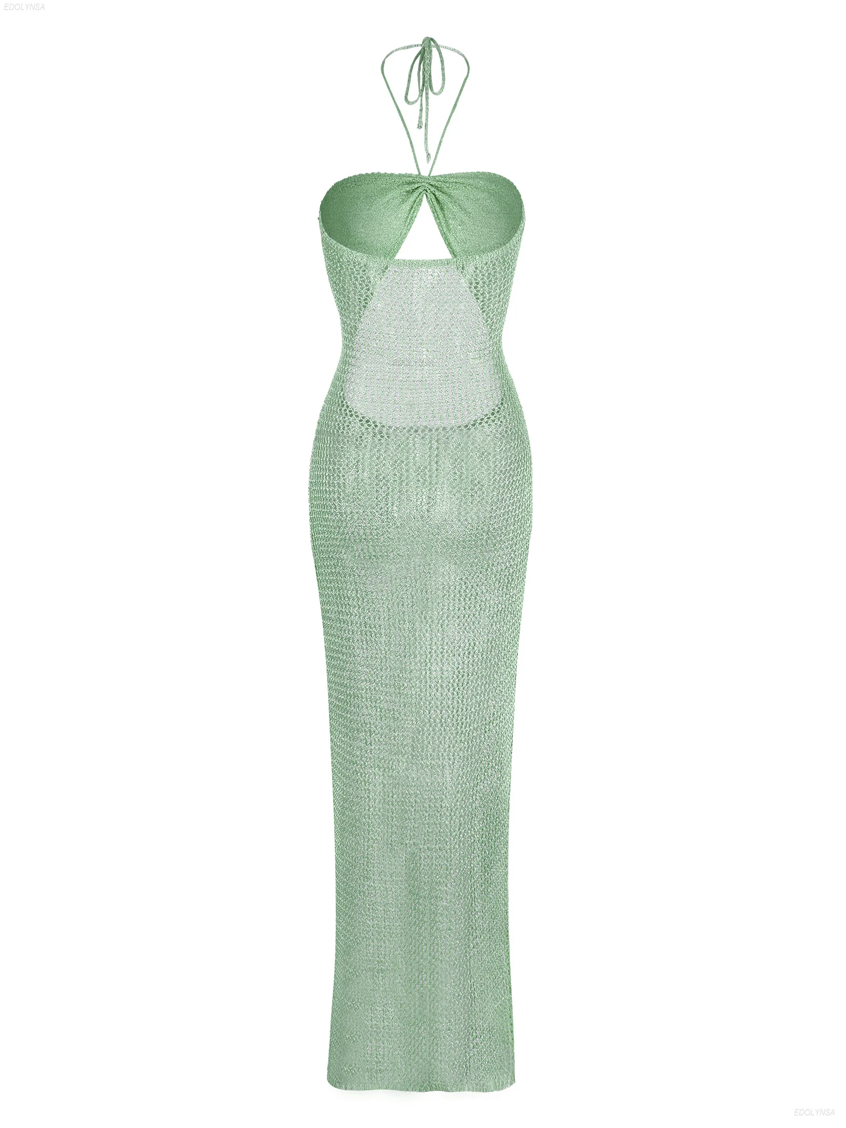 2025 Summer Sexy Backless Beach Outfit Cut Out Knit Beach Maxi Dress Women's Elegant Solid Colour Vacation Party Dresses K232