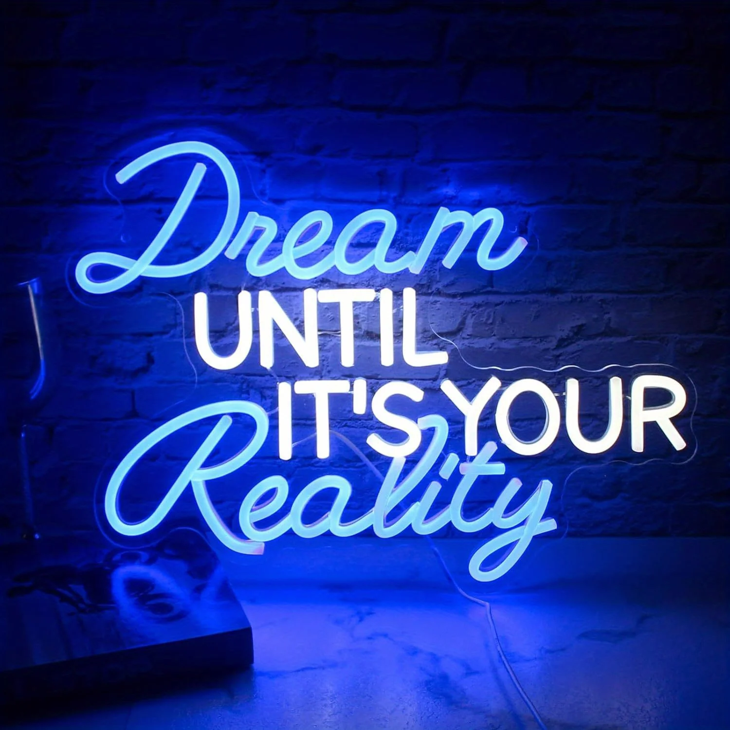 Dream Until Its Your Reality Blue LED Neon Sign Inspirational Office Wall Art Motivational Quote USB Powered Entrepreneur Gift