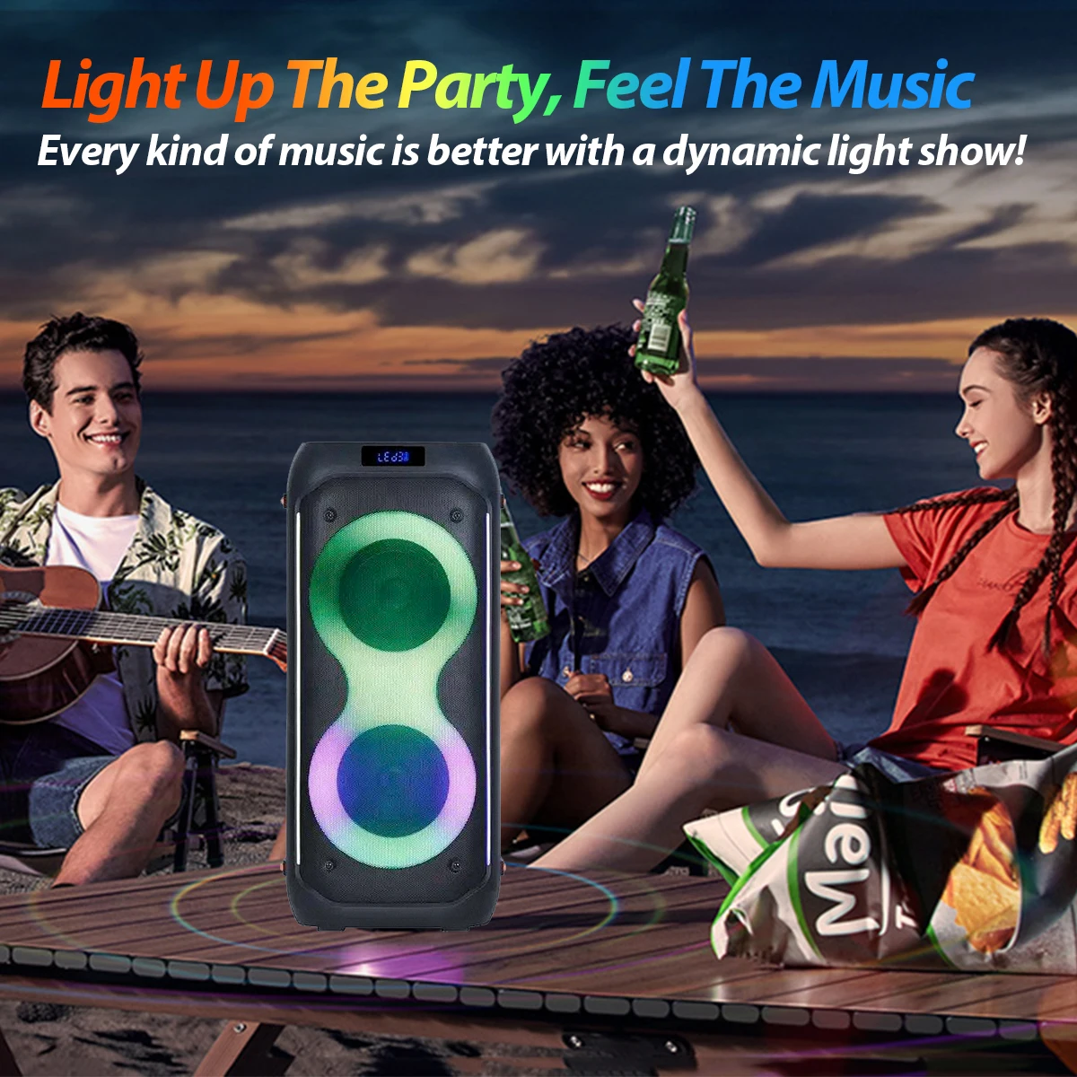Tragbarer RGB-LED-Licht-Bolio-Lautsprecher 2024, heißer Verkauf, CAIXA De SOM mit ausgefallenem LED-Licht für Mobiltelefone für Party im Freien