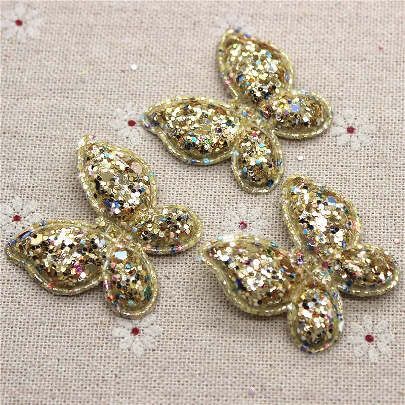 12pcs Bling Slap-up Butterfly PU Patches Glitter Felt Appliques For Clothes Sewing Supplies DIY Craft Hair Bow Center