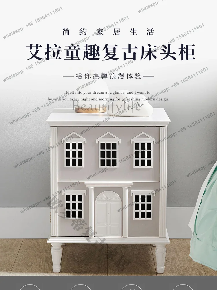 

yj7 French retro solid wood bedside table master bedroom household bedside storage cabinet American creative small cabinet