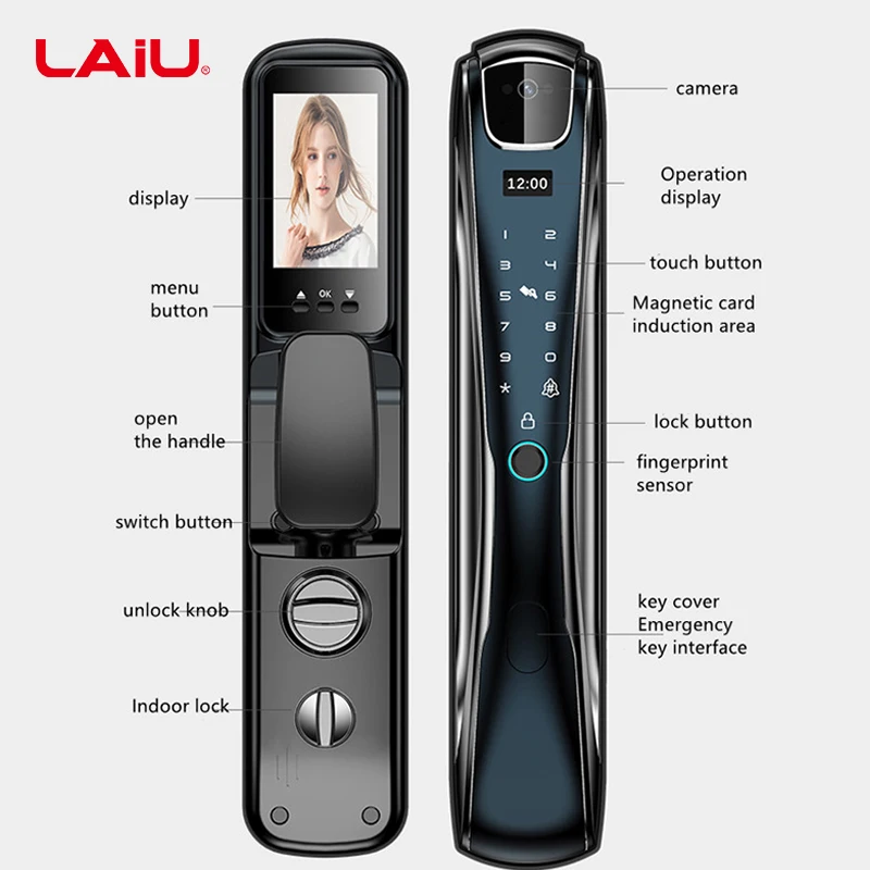 Laiu Face Recognition Q9ทอง WiFi usmartgo แอปควบคุมประตูล็อคอัจฉริยะกล้องถ่ายรูปสำหรับเด็ก