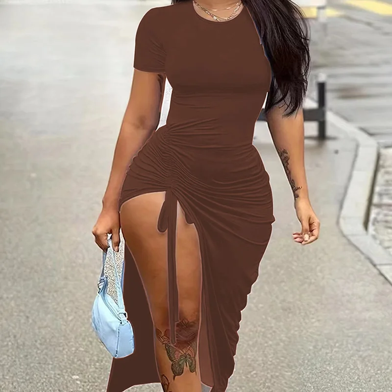 เสื้อผ้าไหมพรมทรงเข้ารูป คอวี แต่งระบายพลีท ผ่าข้าง ดีไซน์ไม่สมมาตร สำหรับผู้หญิง เอวสูง ผ้าโพลีเอสเตอร์