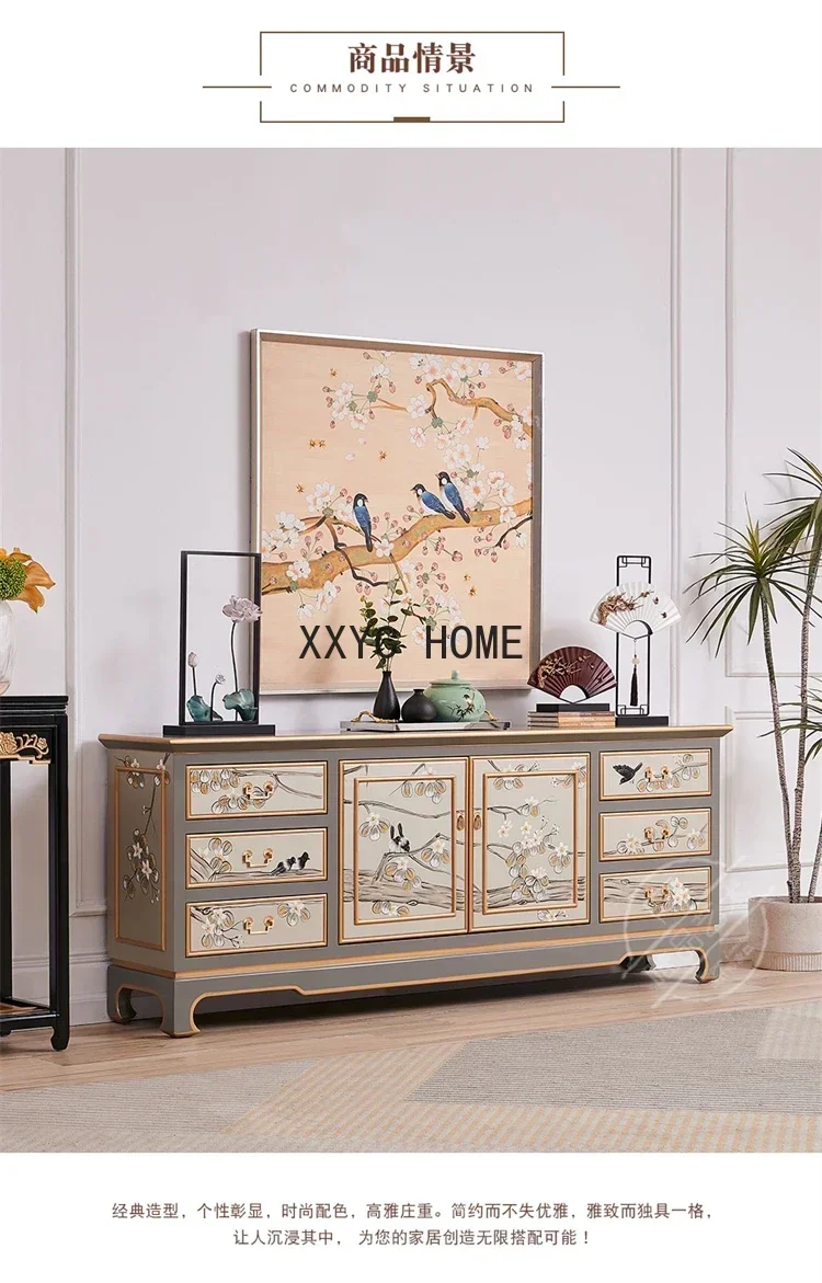 Affordable Luxury Style French New Chinese Style Hand Drawn Flowers and Birds Solid Wood Porch Dining Side Locker