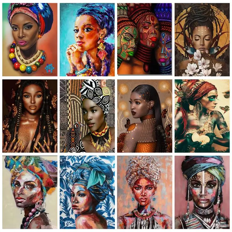 

CHENISTORY Diy Painting By Numbers African Woman Picture Coloring Unique Gift Diy Crafts Wall Art Figures Home Decors Art Supply