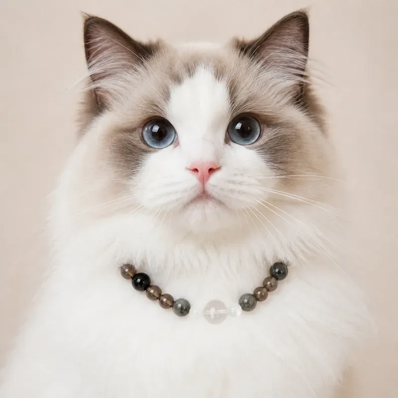 Foreign trade explosion pet crystal natural obsidian beaded pet collar luxury cat and dog necklace factory is now wholesale