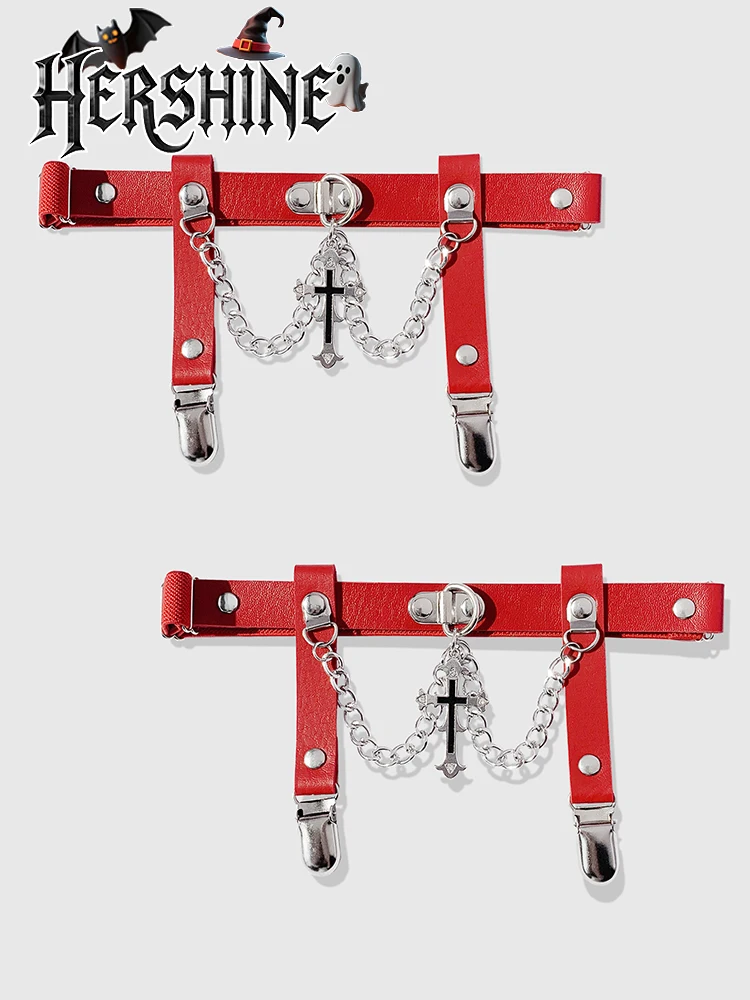 Hershine 2 peças feminino vermelho strass cruz sexy gravata meias clipe y2k preto estilo punk boate diversão rock hip-hop dia das bruxas