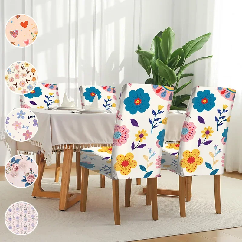Elastic dining chair cover, pastoral gentle floral pattern, removable and washable household dining chair cover