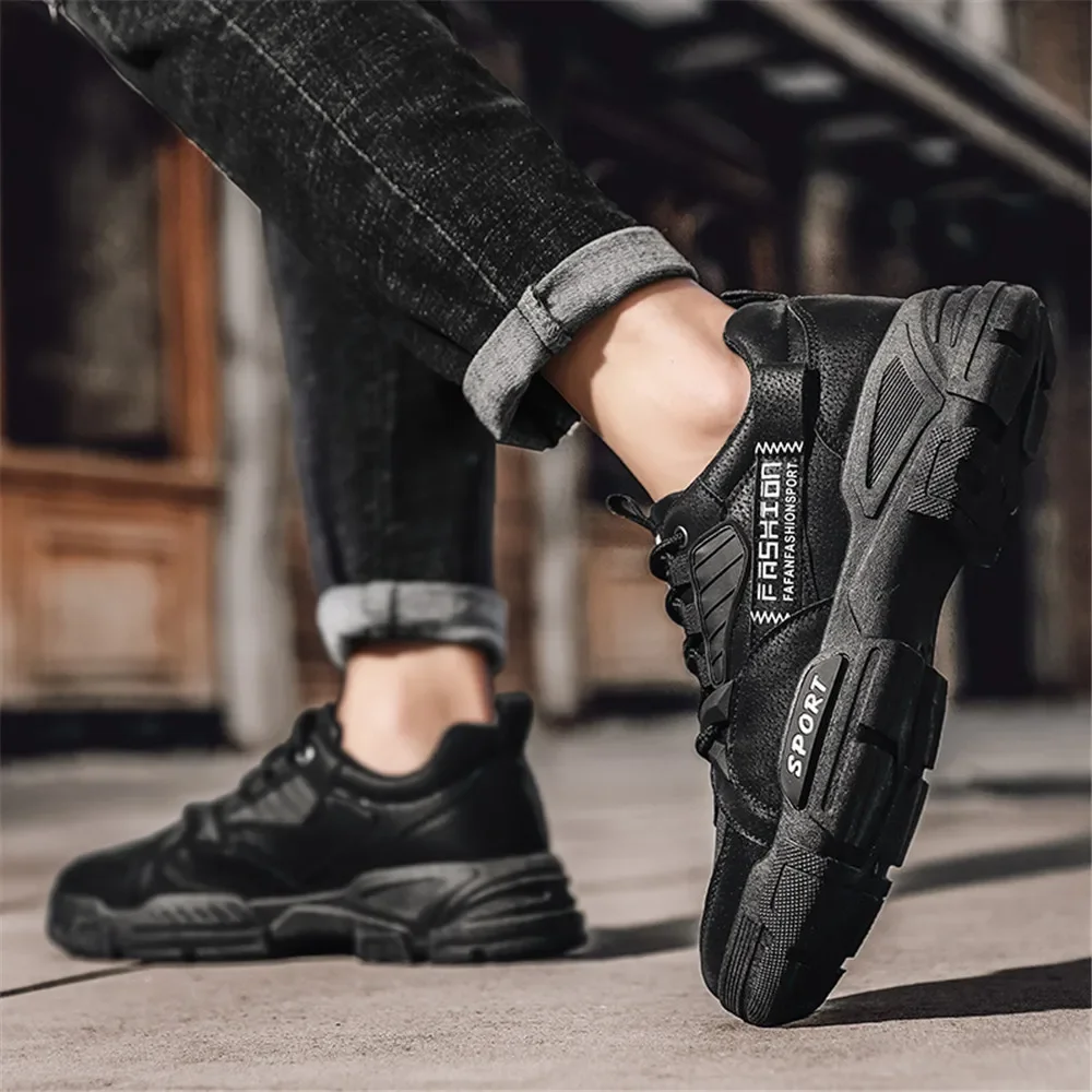 Black Outdoor Flats Casual Work Safety Platform Boots Anti-Slip Sports Mens ​Shoes Zapatillas Hombre Men Shoes Spring Breathable