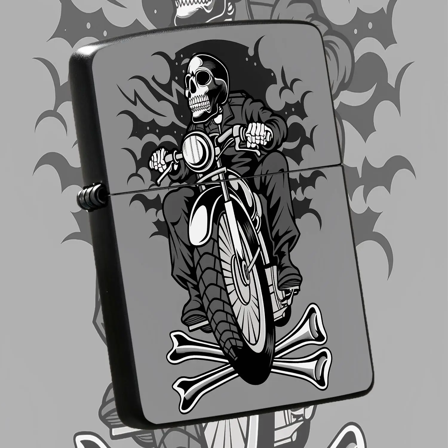 Vintage Skeleton Biker Themed Portable Lighter, Cool Stylish Street Style Accessory, Perfect For Daily Outdoor Use, Ideal Unique Gift For Motorcycle Culture Enthusiasts, Fits All Scenarios For Daily Carry And Collection A Humorous And Inter