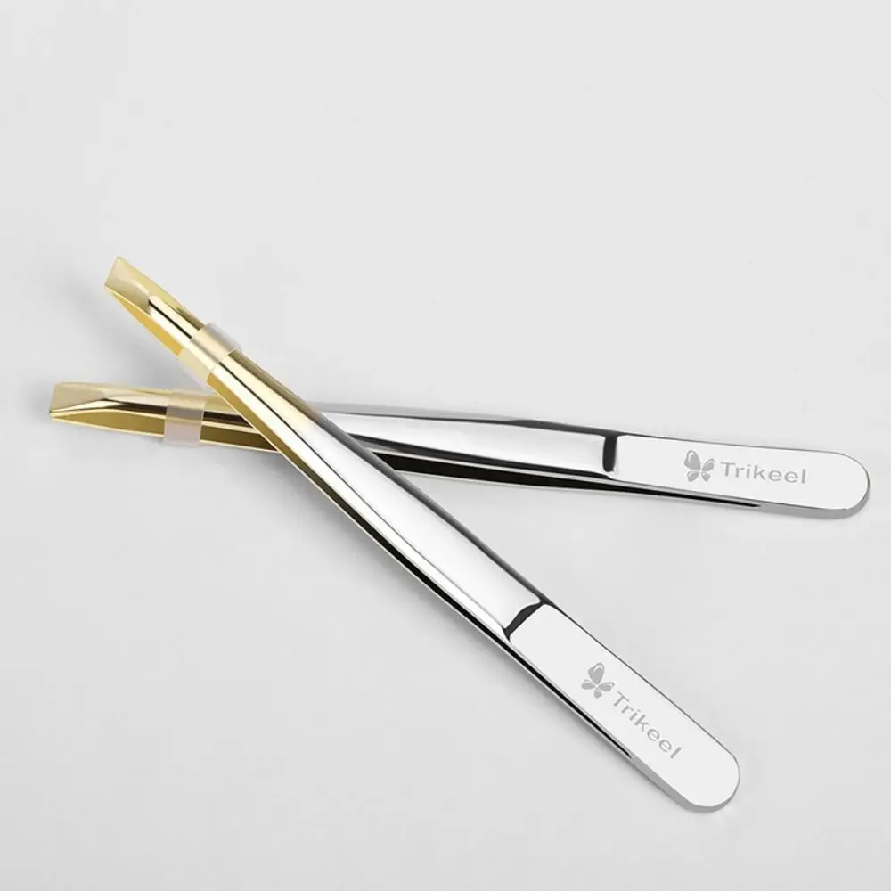 2pcs Flat/Slant Tip Eyebrow Tweezer Multifunction Stainless Steel Eyelash Tweezers False Eyelashes Clip Eyebrow Trimming