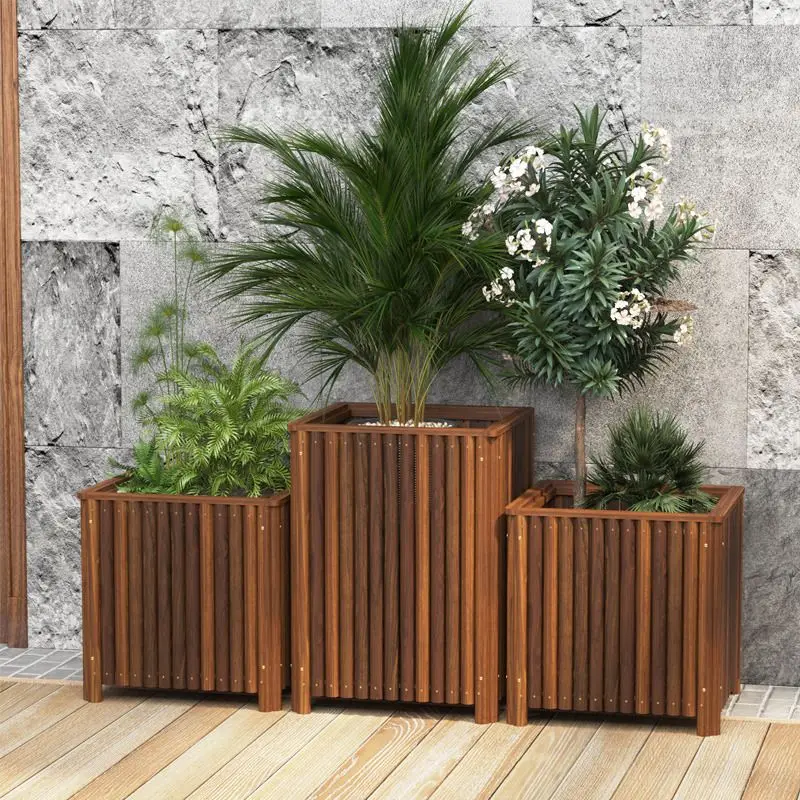 Antiseptic wood flower box Yang flower pot platform Outdoor courtyard Carbonized solid wood vegetable tree flower slot
