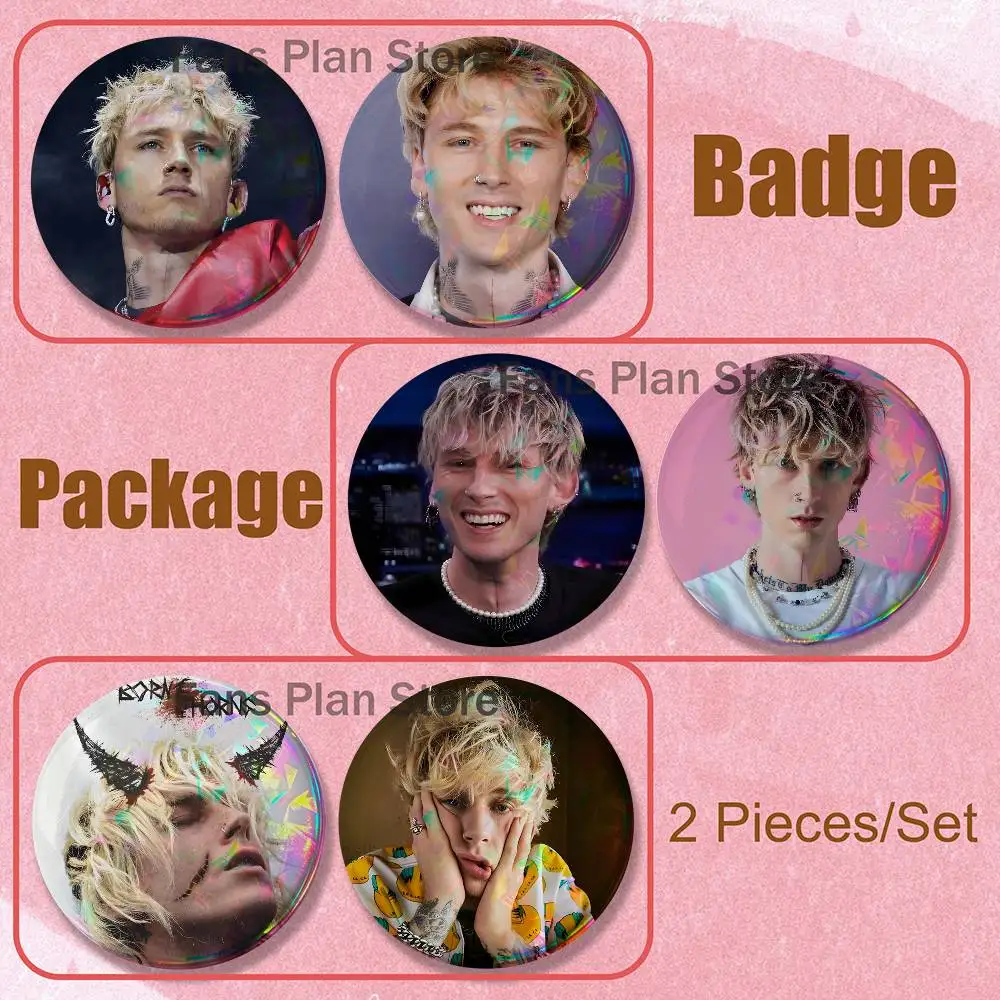 Singer MGK M-Machine Gun K-Kelly Brooches For Backpack Accessories 25,32,44,58,75mm Round Enamel Pins 2-piece Set Anime Badge