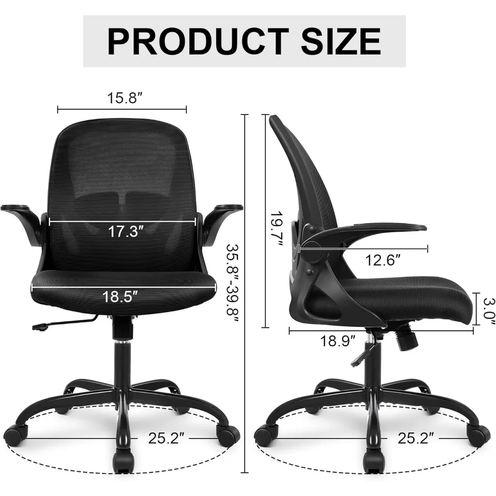 Ergonomic Swivel Mesh Computer Chair with Adjustable Lumbar Support and Flip-Up Armrests