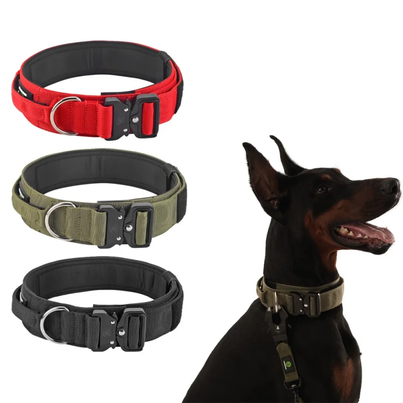 

2inch Tactical Large Dog Collar Soft Padding Handle Metal Buckle Quick Release Nylon Durable Comfortable Secure Pet Accessories